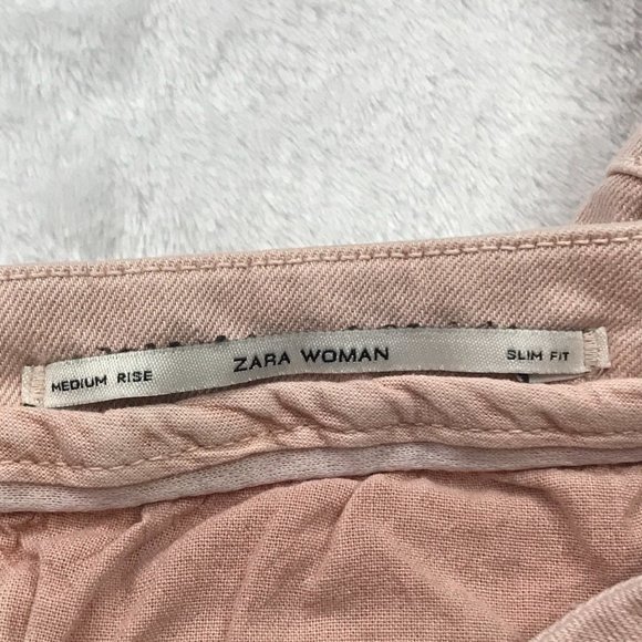 Zara Woman Medium Rise Skinny Fit Slim Leg Jeans Pink Size 8 Shirred Knee Moto - Picture 10 of 13